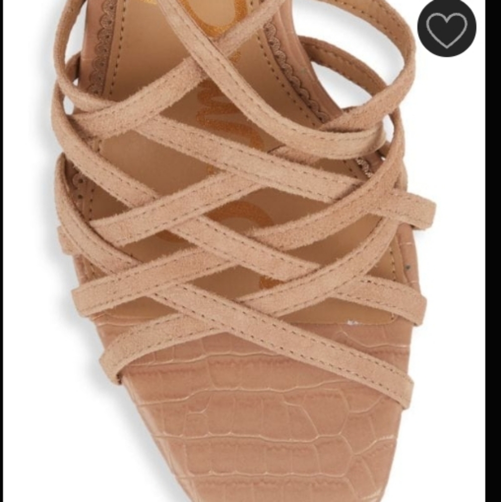 Sam Edelman Daffodil Ankle-wrap Suede & Croc-embossed Sandals (6.5)NWOT - Picture 3 of 6